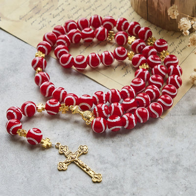 Christianartworkshop Blessed Miniature Baseball Beads Rosary with Golden Holy Chalice & Crucifix: Merge Faith and Sport