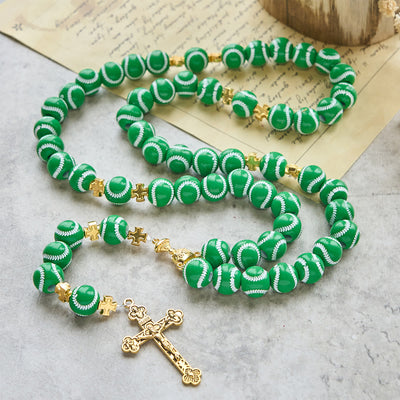 Christianartworkshop Blessed Miniature Baseball Beads Rosary with Golden Holy Chalice & Crucifix: Merge Faith and Sport