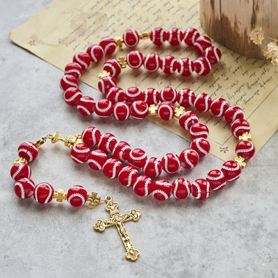 Christianartworkshop Blessed Miniature Baseball Beads Rosary with Golden Holy Chalice & Crucifix: Merge Faith and Sport