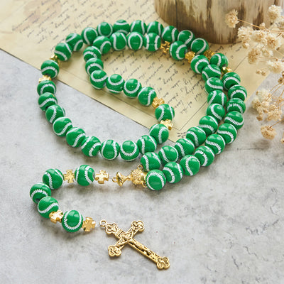 Christianartworkshop Blessed Miniature Baseball Beads Rosary with Golden Holy Chalice & Crucifix: Merge Faith and Sport