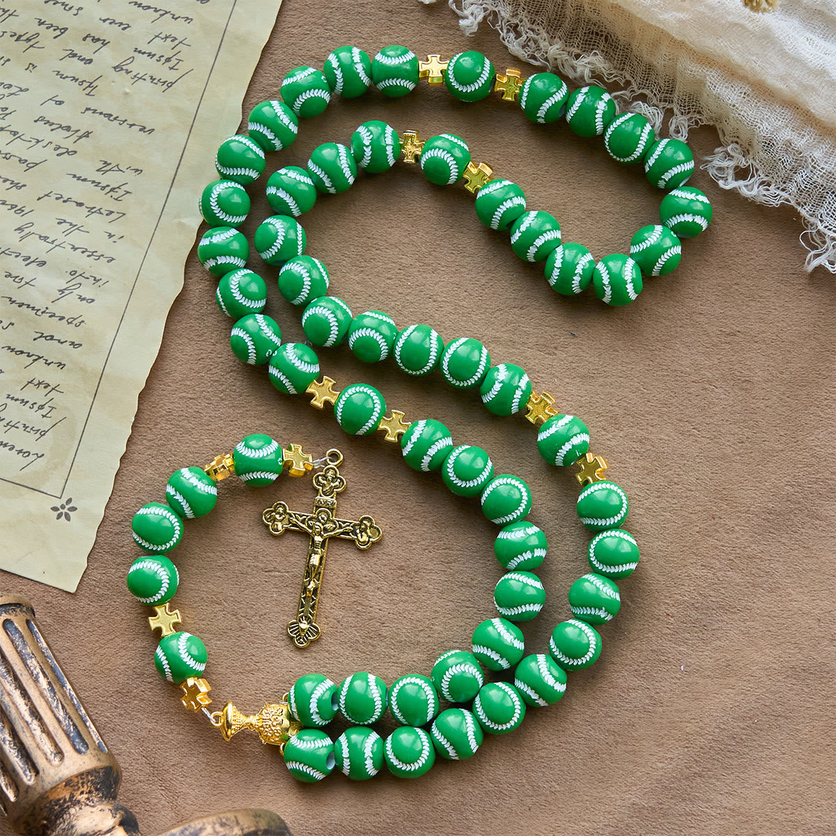 Christianartworkshop Blessed Miniature Baseball Beads Rosary with Golden Holy Chalice & Crucifix: Merge Faith and Sport