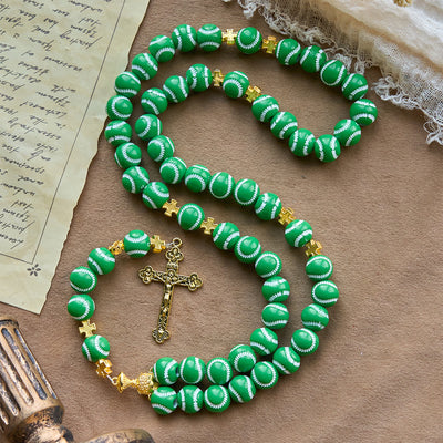 Christianartworkshop Blessed Miniature Baseball Beads Rosary with Golden Holy Chalice & Crucifix: Merge Faith and Sport