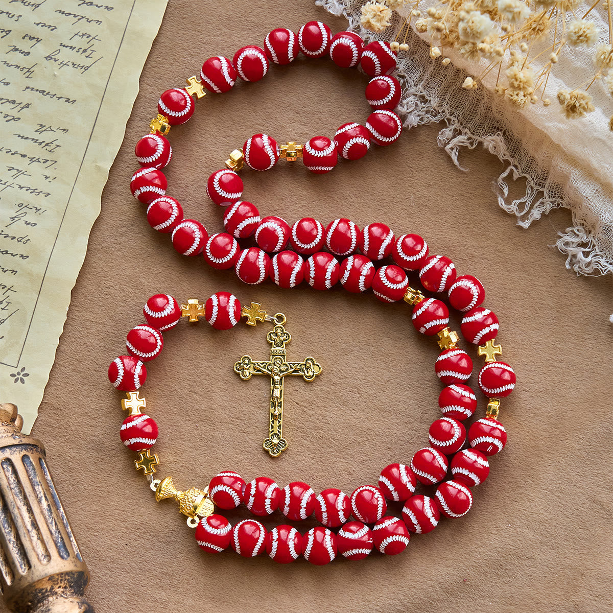 Christianartworkshop Blessed Miniature Baseball Beads Rosary with Golden Holy Chalice & Crucifix: Merge Faith and Sport