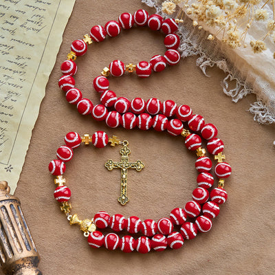 Christianartworkshop Blessed Miniature Baseball Beads Rosary with Golden Holy Chalice & Crucifix: Merge Faith and Sport