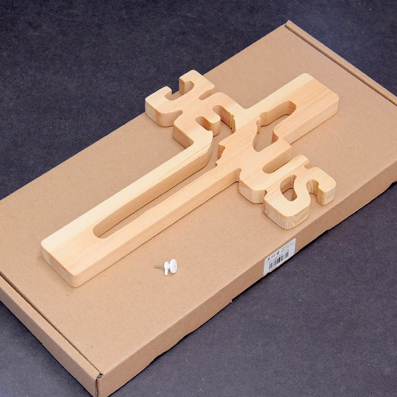 Christianartworkshop Jesus Silhouette Pine Wood Cross Wall Art with Hollow Carved Design