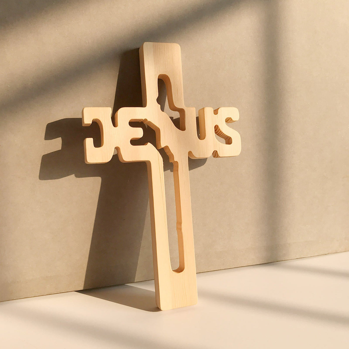 Christianartworkshop Jesus Silhouette Pine Wood Cross Wall Art with Hollow Carved Design