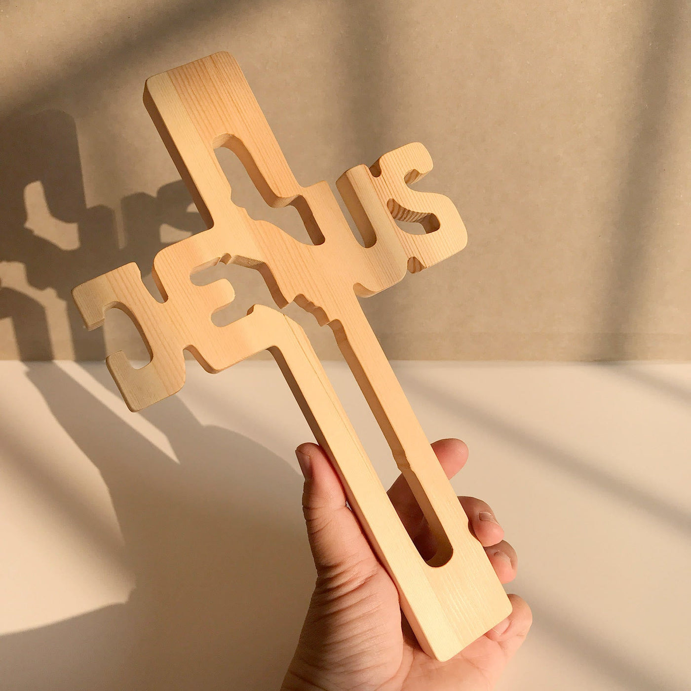 Christianartworkshop Jesus Silhouette Pine Wood Cross Wall Art with Hollow Carved Design