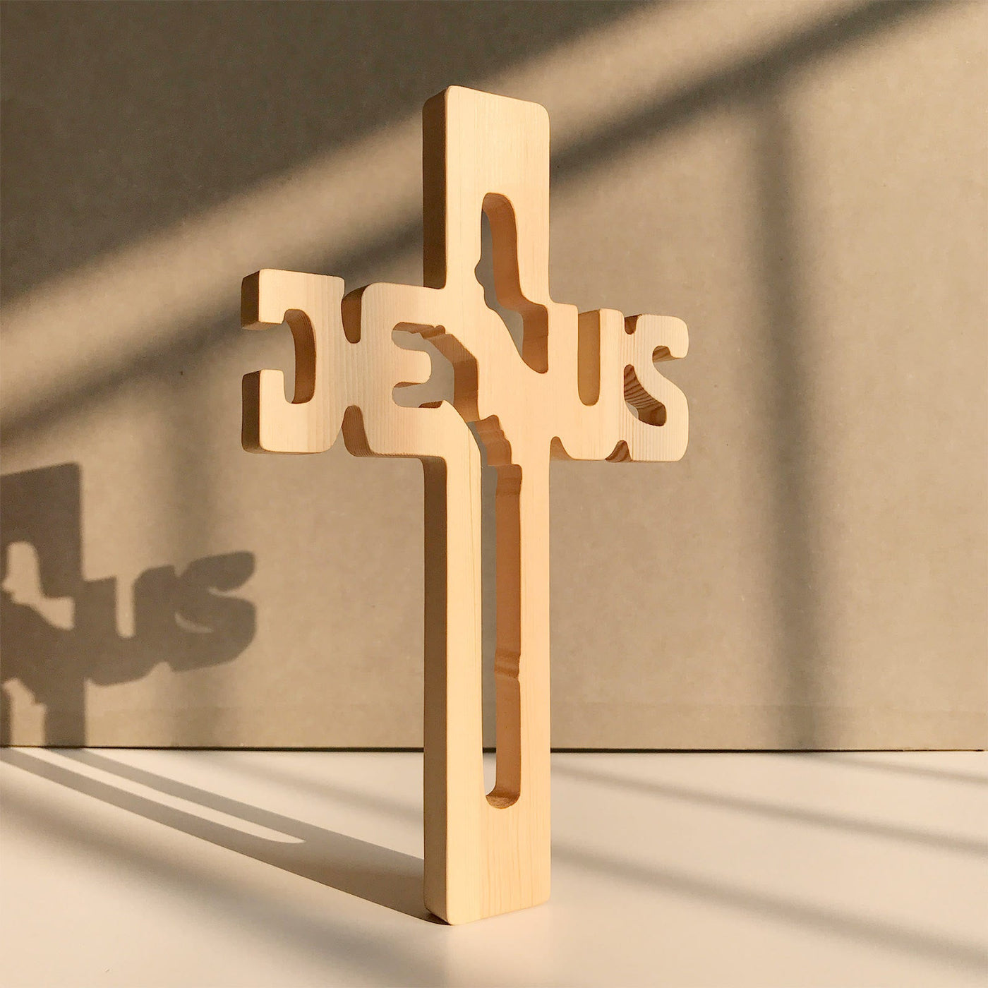 Christianartworkshop Jesus Silhouette Pine Wood Cross Wall Art with Hollow Carved Design