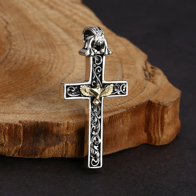 Christianartworkshop Intricate Sterling Silver Cross Necklace with Golden Dove: An Exquisite Blend of Detail and Devotion