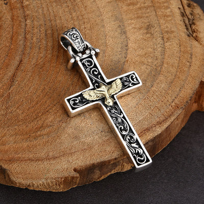 Christianartworkshop Intricate Sterling Silver Cross Necklace with Golden Dove: An Exquisite Blend of Detail and Devotion