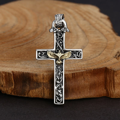 Christianartworkshop Intricate Sterling Silver Cross Necklace with Golden Dove: An Exquisite Blend of Detail and Devotion
