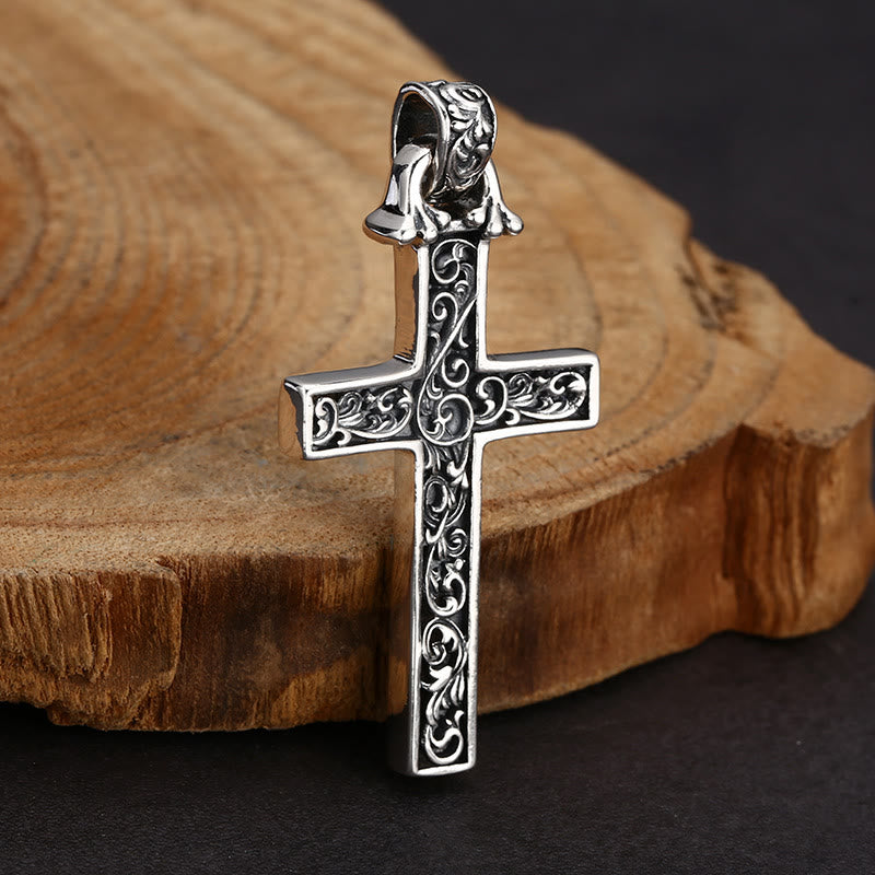 Christianartworkshop Intricate Sterling Silver Cross Necklace with Golden Dove: An Exquisite Blend of Detail and Devotion
