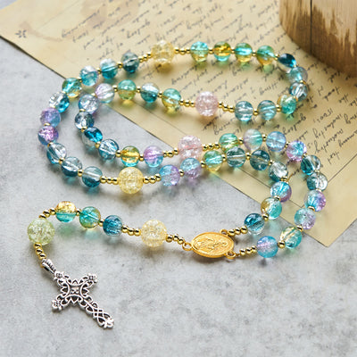 FREE Today: Miraculous Medal & Celtic Cross of 8 mm Round Multicolor Glass Alloy Chain Rosary