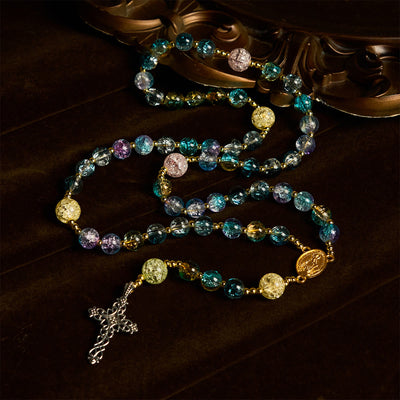 FREE Today: Miraculous Medal & Celtic Cross of 8 mm Round Multicolor Glass Alloy Chain Rosary