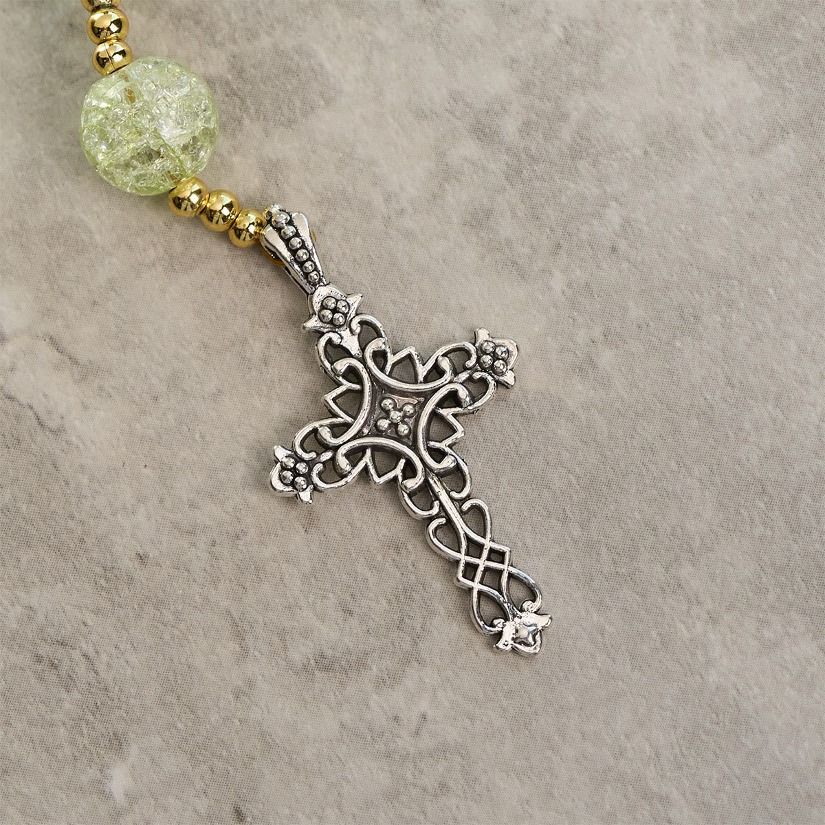 FREE Today: Miraculous Medal & Celtic Cross of 8 mm Round Multicolor Glass Alloy Chain Rosary