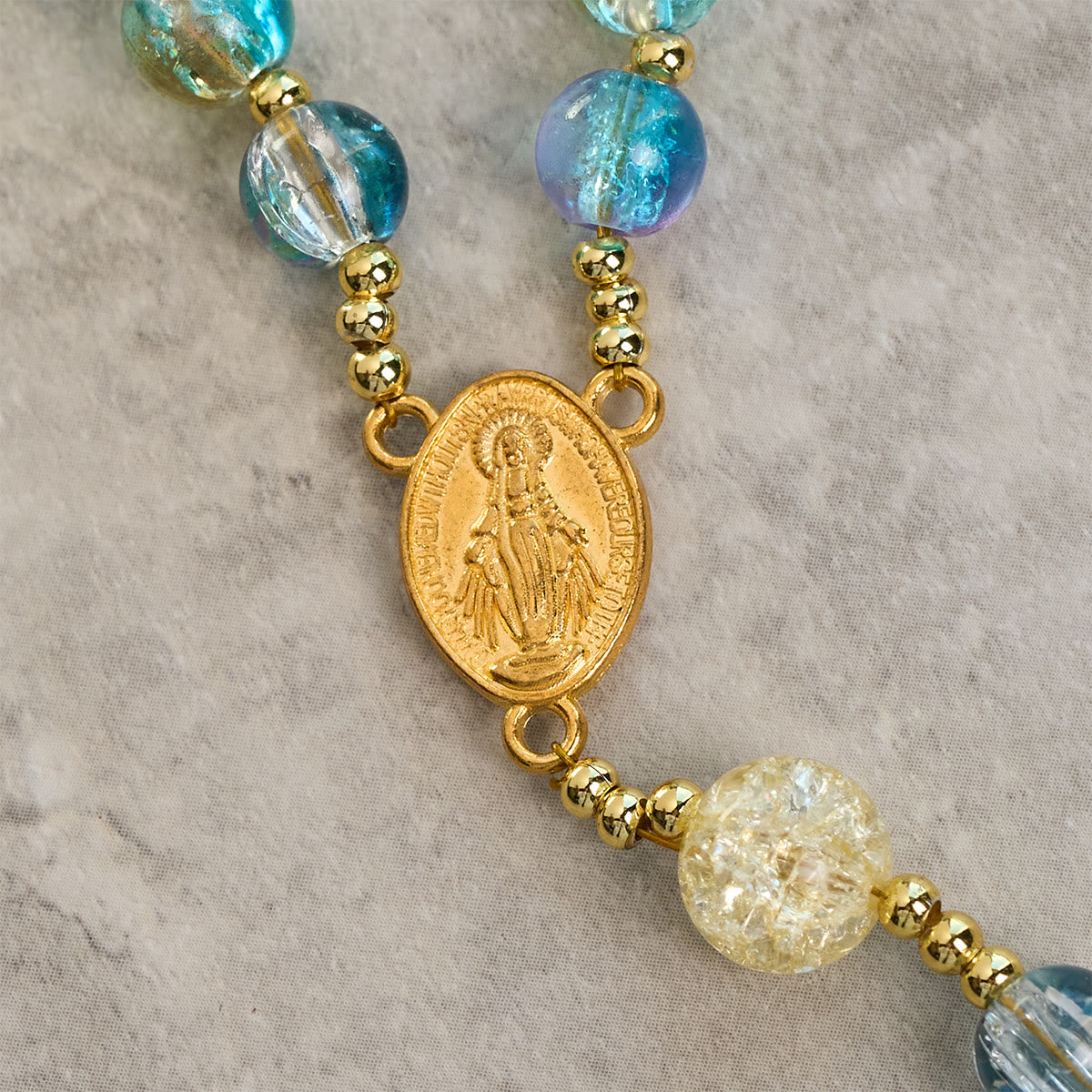 FREE Today: Miraculous Medal & Celtic Cross of 8 mm Round Multicolor Glass Alloy Chain Rosary