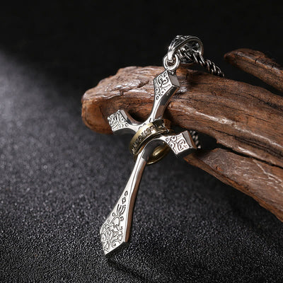 Christianartworkshop Classic Sterling Silver Cross Necklace with Rotating Ring: A Profound Symbol of Everlasting Faith