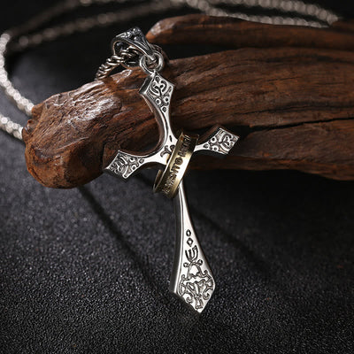 Christianartworkshop Classic Sterling Silver Cross Necklace with Rotating Ring: A Profound Symbol of Everlasting Faith
