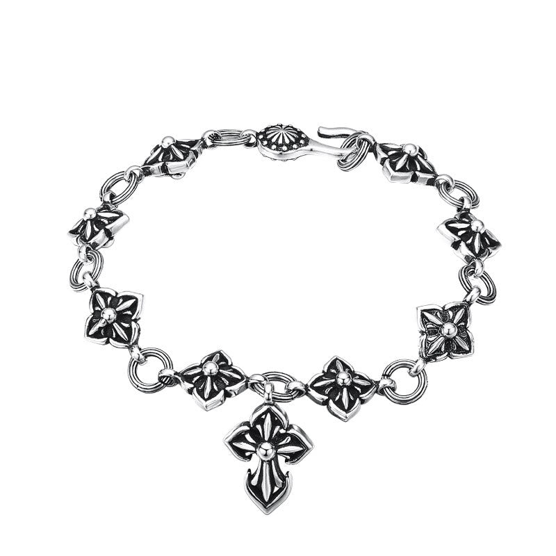 Christianartworkshop Retro - Styled Sterling Silver Cross Bracelet with Floral Motifs: A Nostalgic Sign of Faith