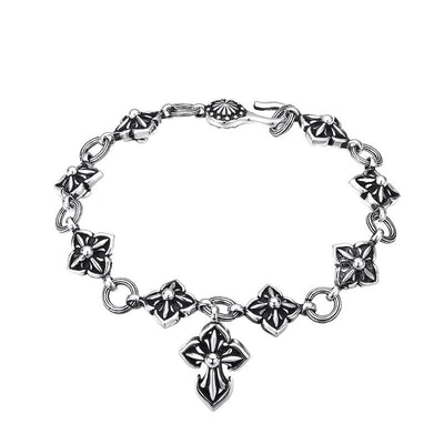 Christianartworkshop Retro - Styled Sterling Silver Cross Bracelet with Floral Motifs: A Nostalgic Sign of Faith