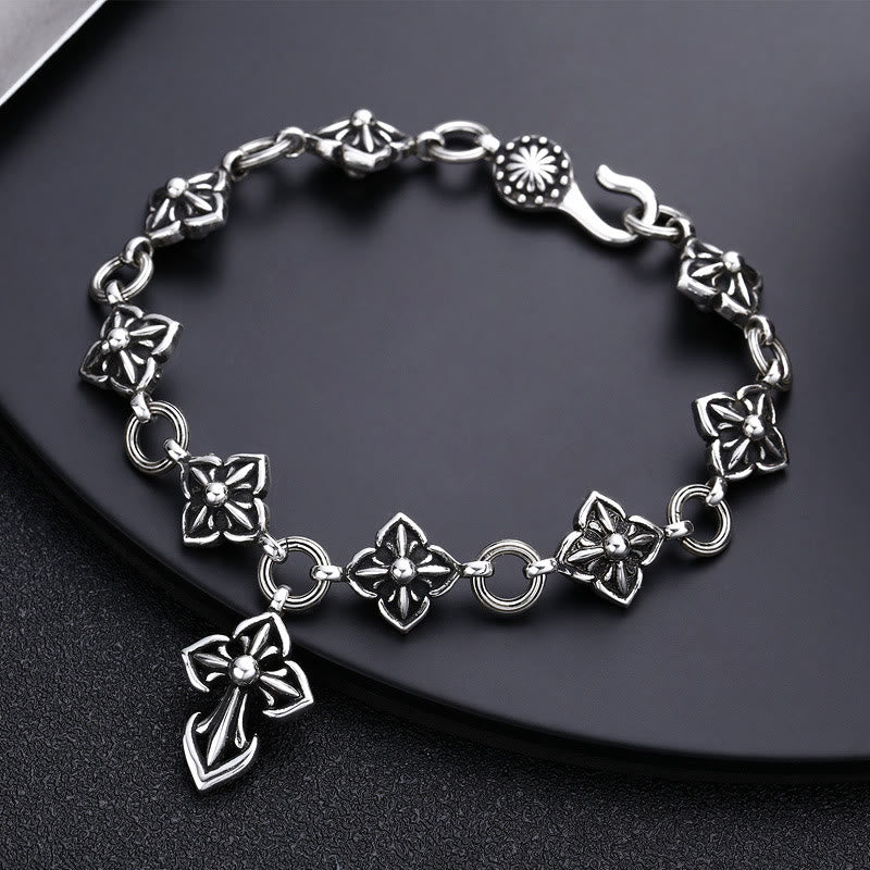 Christianartworkshop Retro - Styled Sterling Silver Cross Bracelet with Floral Motifs: A Nostalgic Sign of Faith