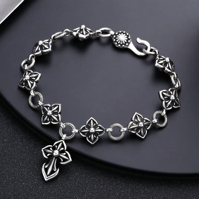 Christianartworkshop Retro - Styled Sterling Silver Cross Bracelet with Floral Motifs: A Nostalgic Sign of Faith