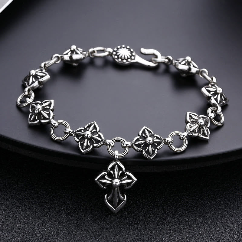 Christianartworkshop Retro - Styled Sterling Silver Cross Bracelet with Floral Motifs: A Nostalgic Sign of Faith