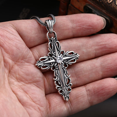 Christianartworkshop Classic Sterling Silver Filigree Cross Necklace with Zircon: A Profound Symbol of Faith