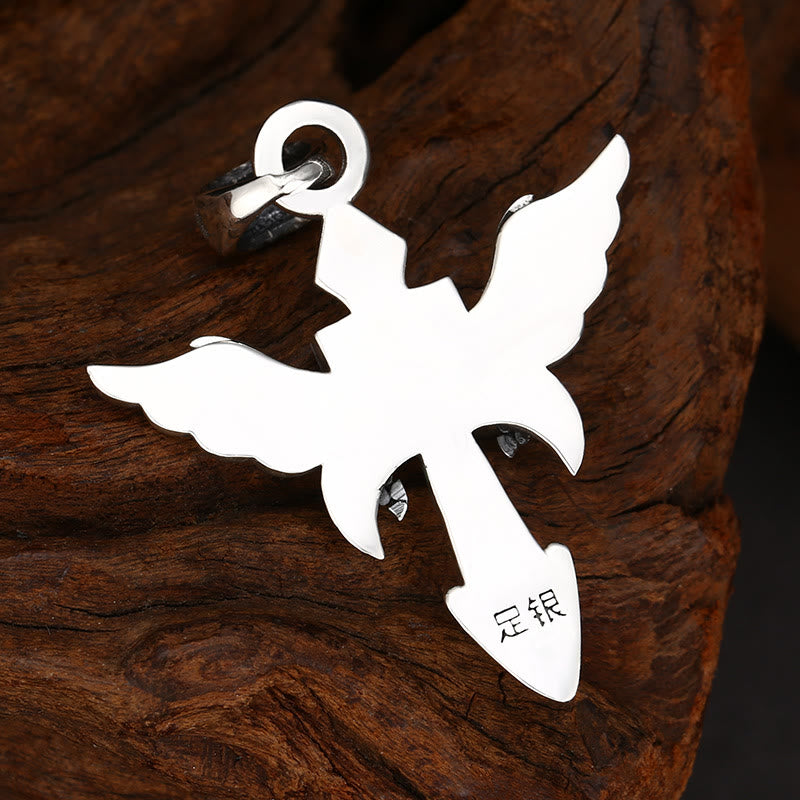 Christianartworkshop Artistic Winged Silver Cross Pendant with Shield Detail: A Unique Blend of Art and Belief