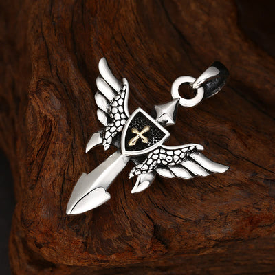 Christianartworkshop Artistic Winged Silver Cross Pendant with Shield Detail: A Unique Blend of Art and Belief