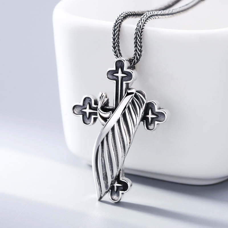 Christianartworkshop Retro - Styled Sterling Silver Wing Cross Pendant: A Nostalgic Sign of Faith