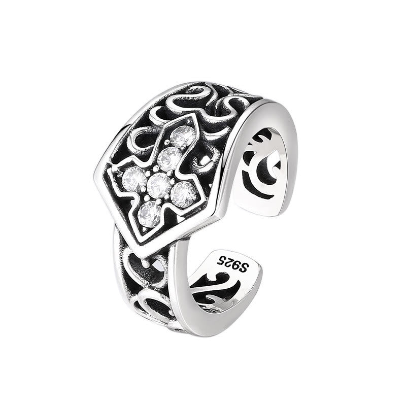 Christianartworkshop Handcrafted 925 Silver Open Cross Ring with Zircon: A Rare Fusion of Craftsmanship and Faith
