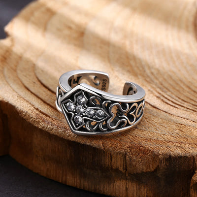 Christianartworkshop Handcrafted 925 Silver Open Cross Ring with Zircon: A Rare Fusion of Craftsmanship and Faith