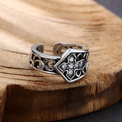 Christianartworkshop Handcrafted 925 Silver Open Cross Ring with Zircon: A Rare Fusion of Craftsmanship and Faith