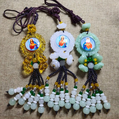 Christianartworkshop Tri-Color Resin Car Pendant Jesus Figure with Tassels Car Hanging Ornaments