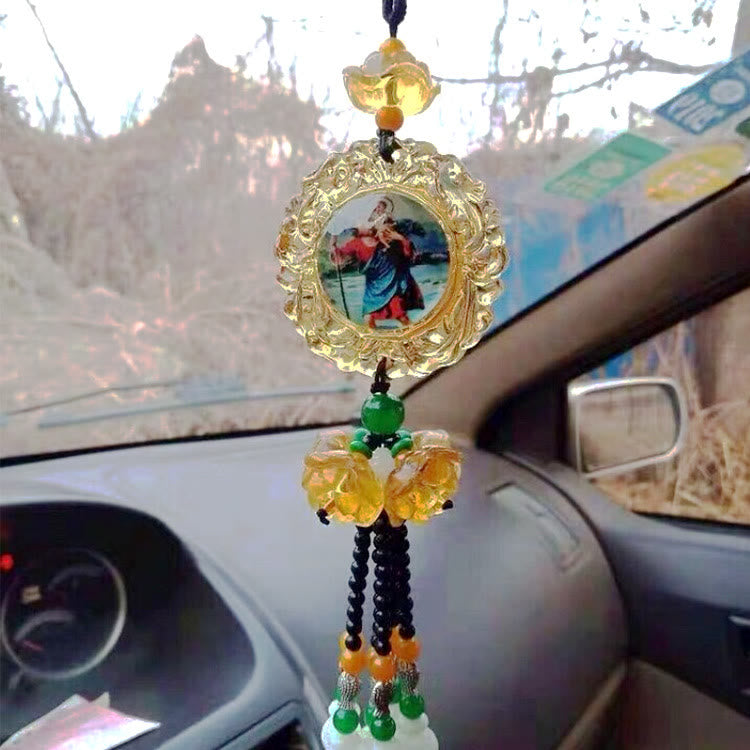 Christianartworkshop Tri-Color Resin Car Pendant Jesus Figure with Tassels Car Hanging Ornaments