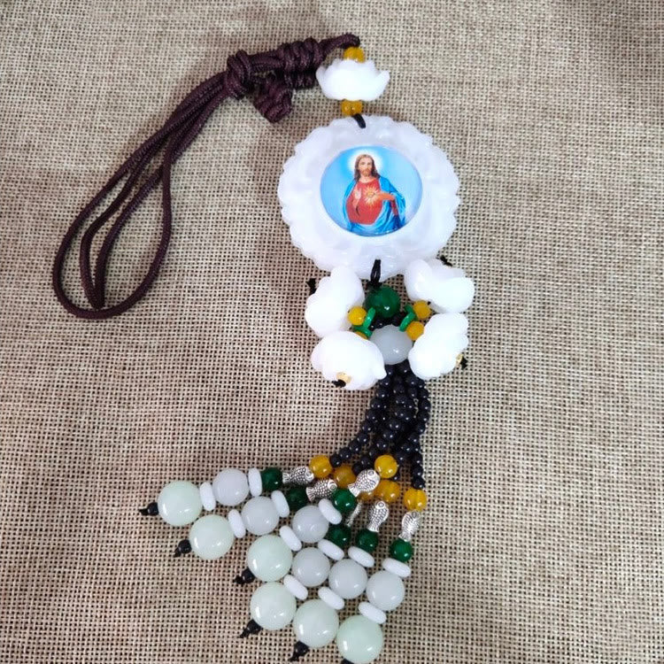 Christianartworkshop Tri-Color Resin Car Pendant Jesus Figure with Tassels Car Hanging Ornaments
