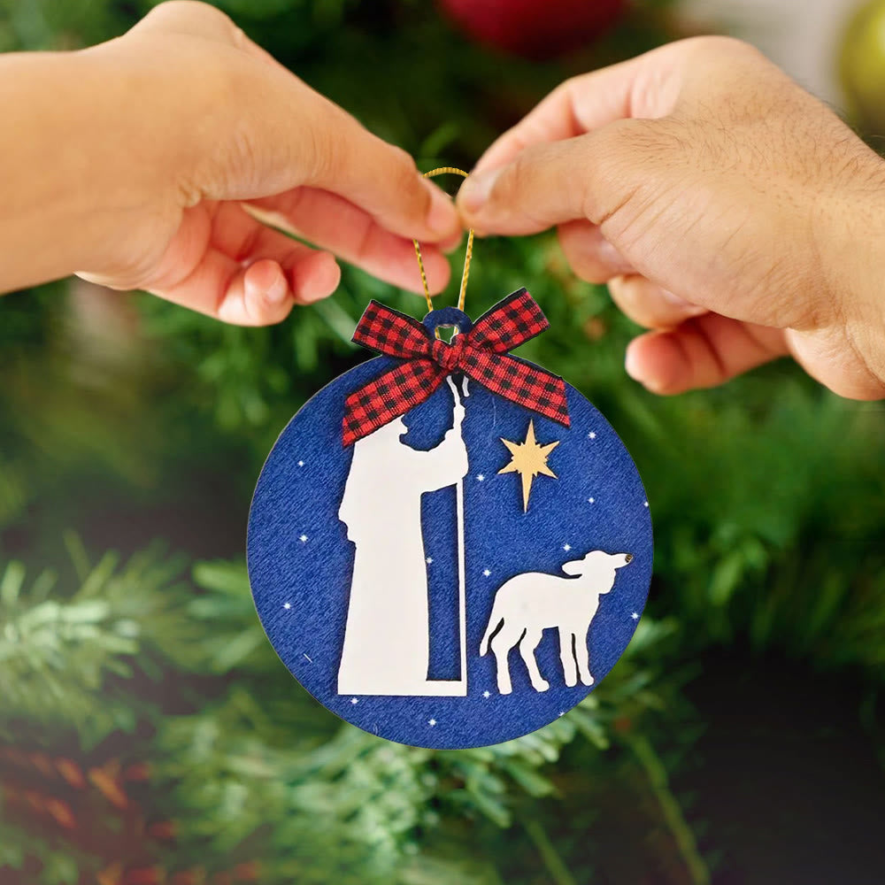 Christianartworkshop Classic Style Holy Night Shepherds Lamb Star Christmas Nativity Hanging Ornaments
