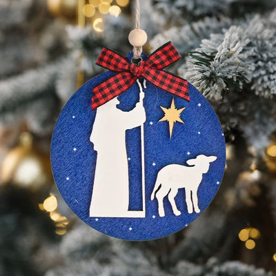 Christianartworkshop Classic Style Holy Night Shepherds Lamb Star Christmas Nativity Hanging Ornaments