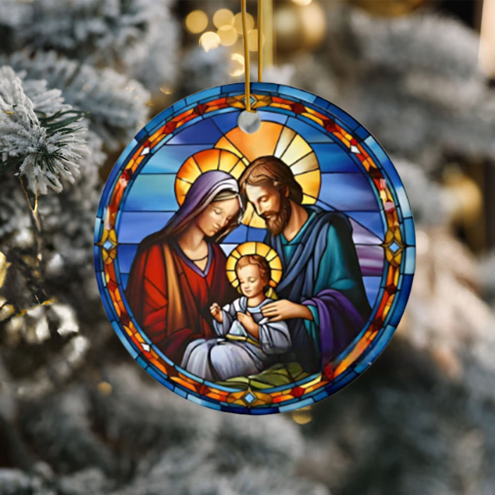 Christianartworkshop Stained Glass Styles Holy Family Christmas Colorful Hanging Ornaments A