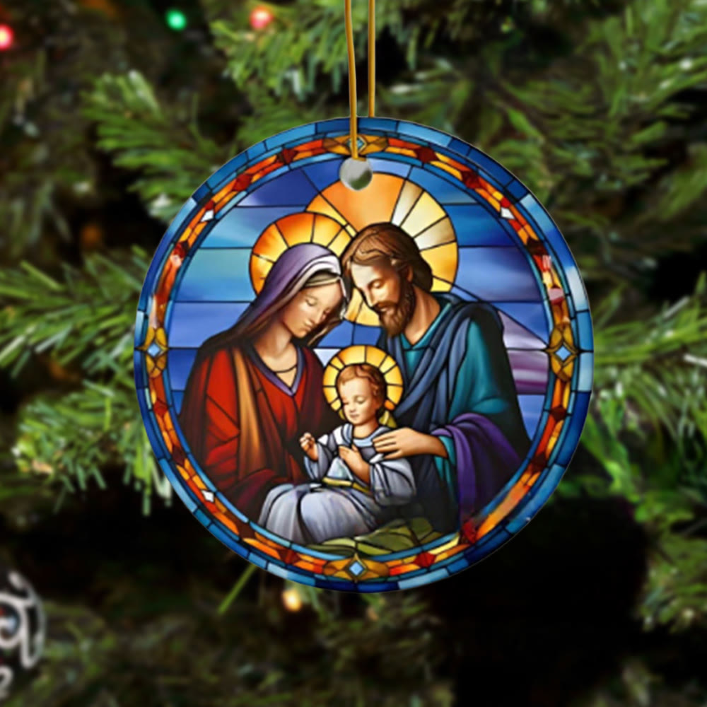 Christianartworkshop Stained Glass Styles Holy Family Christmas Colorful Hanging Ornaments A