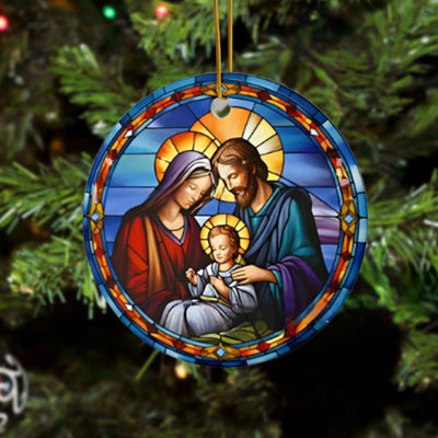 Christianartworkshop Stained Glass Styles Holy Family Christmas Colorful Hanging Ornaments A