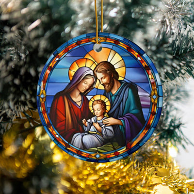 Christianartworkshop Stained Glass Styles Holy Family Christmas Colorful Hanging Ornaments A