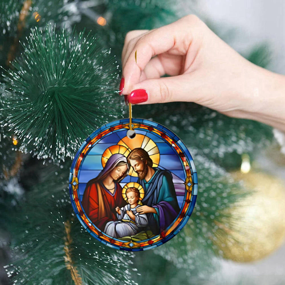 Christianartworkshop Stained Glass Styles Holy Family Christmas Colorful Hanging Ornaments A