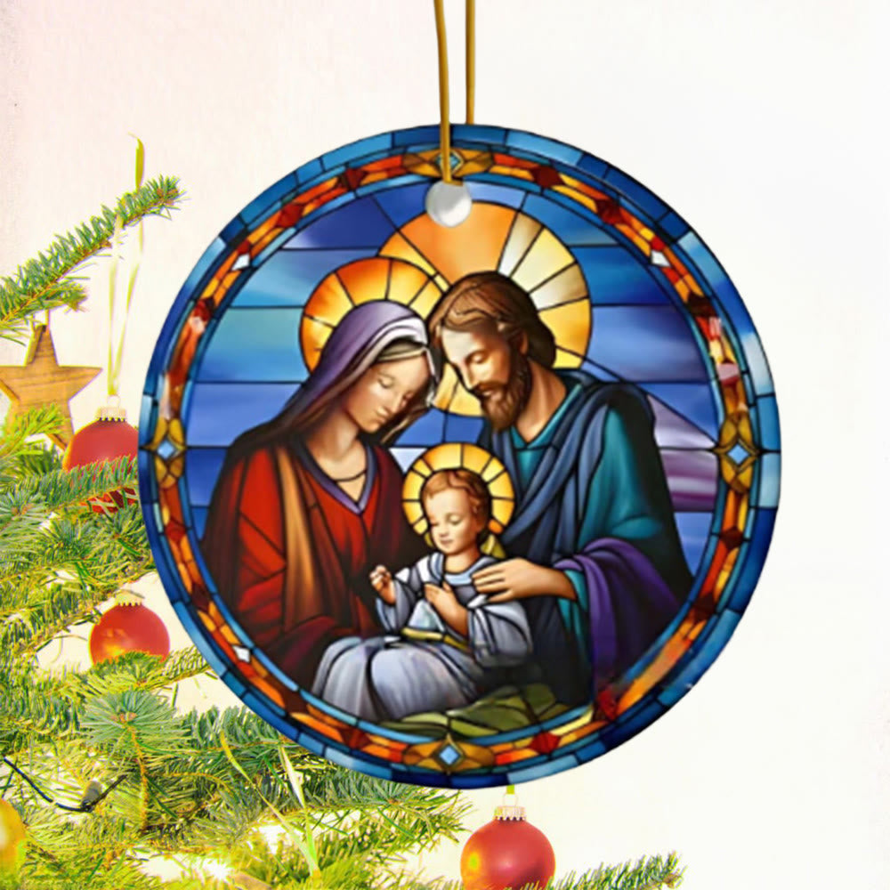 Christianartworkshop Stained Glass Styles Holy Family Christmas Colorful Hanging Ornaments A