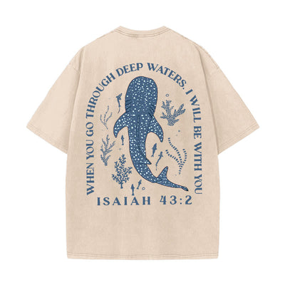 Christianartworkshop I Will Be With You Double Sided Washed Christian T-shirt