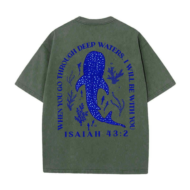 Christianartworkshop I Will Be With You Double Sided Washed Christian T-shirt