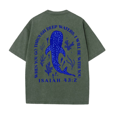 Christianartworkshop I Will Be With You Double Sided Washed Christian T-shirt