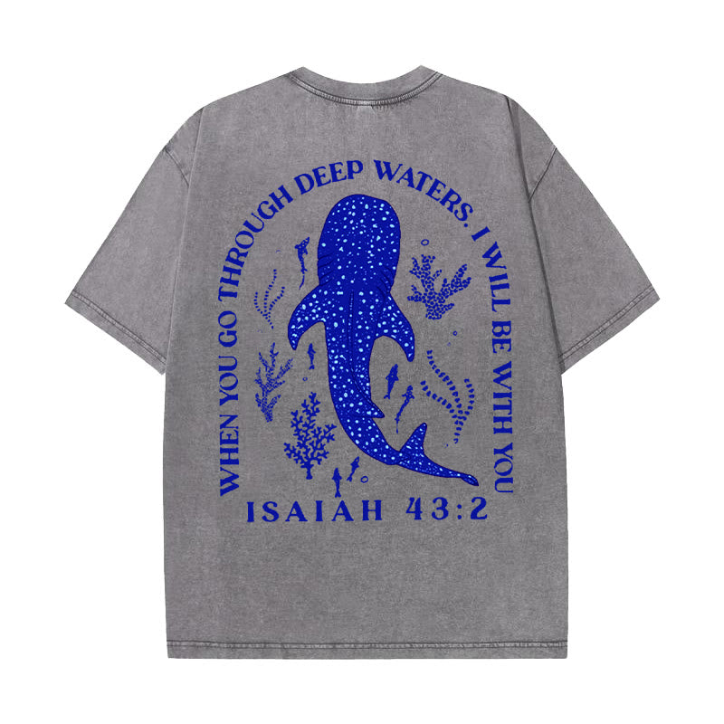 Christianartworkshop I Will Be With You Double Sided Washed Christian T-shirt