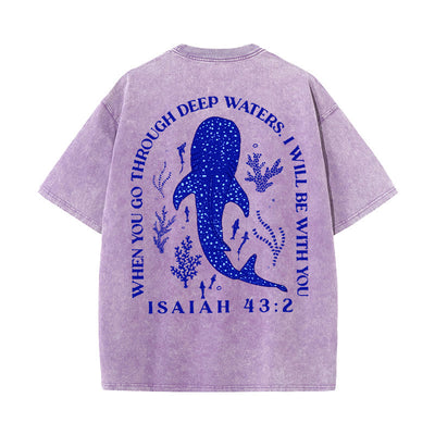 Christianartworkshop I Will Be With You Double Sided Washed Christian T-shirt